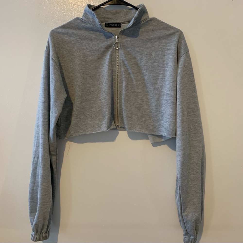 grey cropped full zip